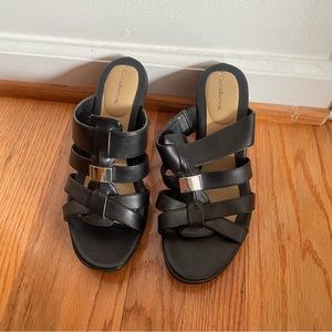 Womens black strappy chunky heels with silver detailing - Kohls Croft & Barrow